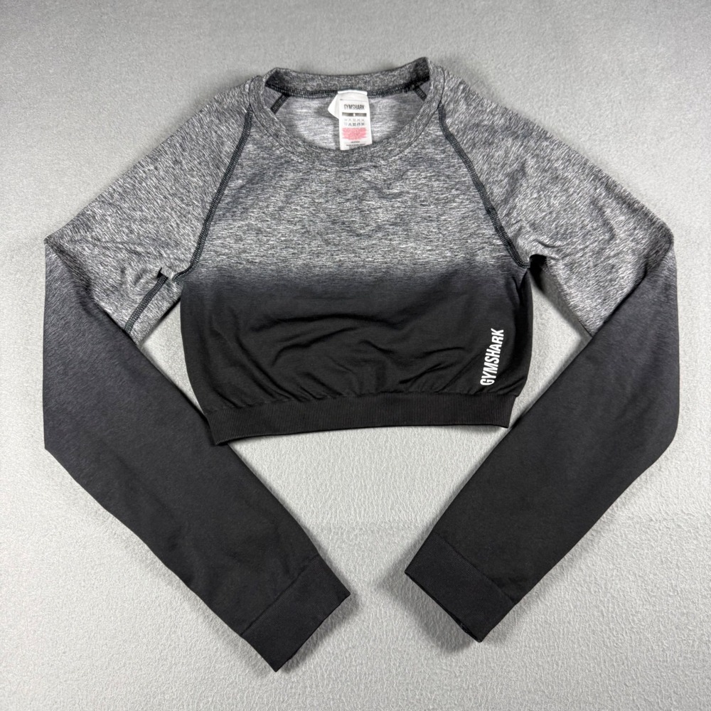 Gymshark Adapt Ombre Seamless Long Sleeve Crop Top Small Black Grey GLCT4121